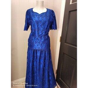 Creative Touch Blue Beaded Maxi Dress 2 Piece Blue Lace Top With Blue Lining